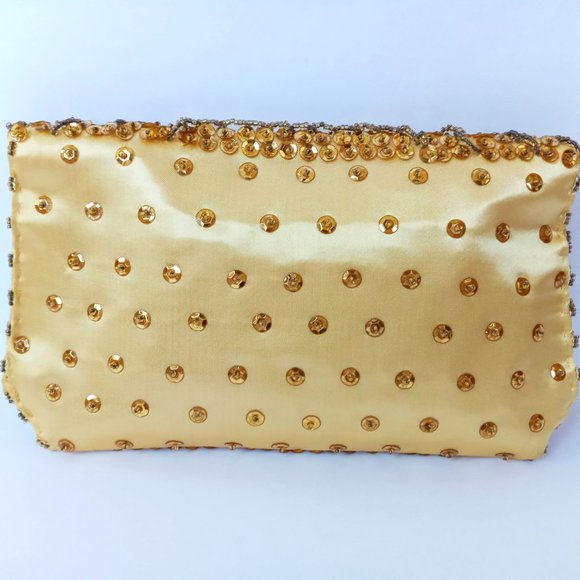 Vintage Yellow Gold Beaded Sequined Evening Accessory Clutch/Handbag/Purse - Picture 8 of 13